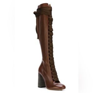 EUC Chloe Lace Up Knee High Boots Women’s Sz 7.5 But Fit More Like A Sz 7